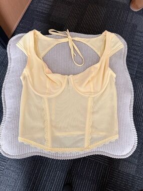 Garage Pale Yellow Sheer Bustier Crop Top